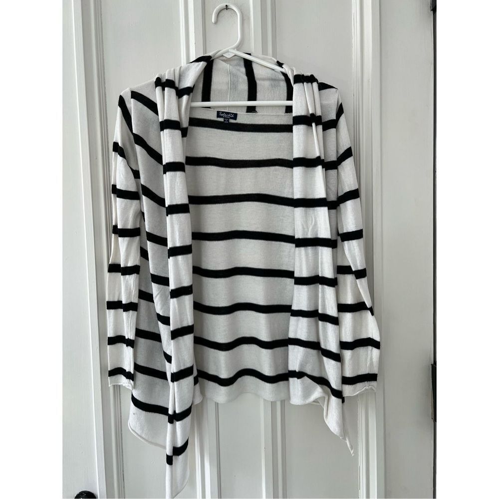 Splendid lightweight white and black striped cardigan sweater S